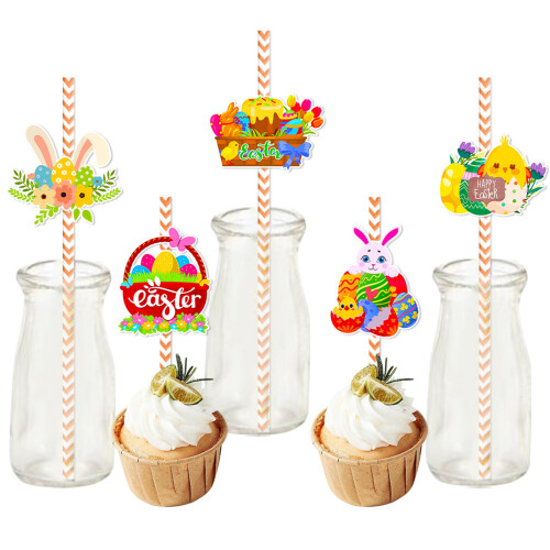 24pcs Easters Themed Biodegradable Paper Drinking Straw Birthday 1