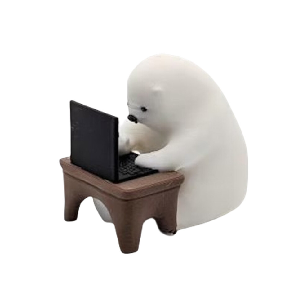 Desktop Miniature Coder Bear Sculpture Funny Bear With Laptop 7695000070660
