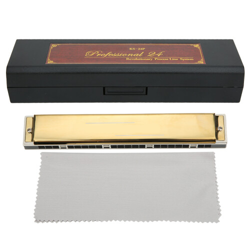 Professional 24-Hole Diatonic Harmonica Mouthorgan Gift Golden C Key 1