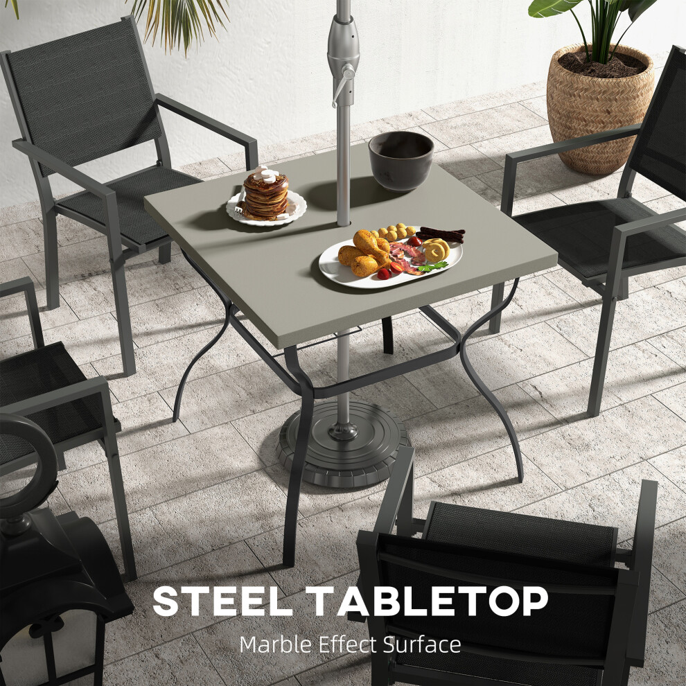 Four-Seater Steel Garden Table with Parasol Hole - Grey/Black Stylish and Durable Outdoor Table-image-OPC-PMZFVZT-NEW