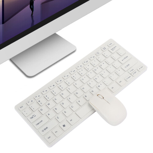 Slim White K-03 USB Wireless Keyboard Mouse Combo with Keypad Protector