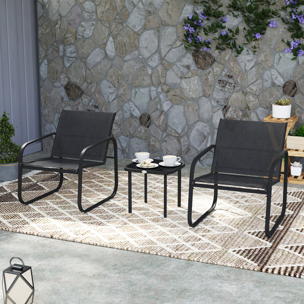 Outdoor Garden Seating Set Outsunny 3-Piece Black Steel Frame Patio Furniture for Relaxing and Entertaining-image-OPC-PMZGGD6-NEW