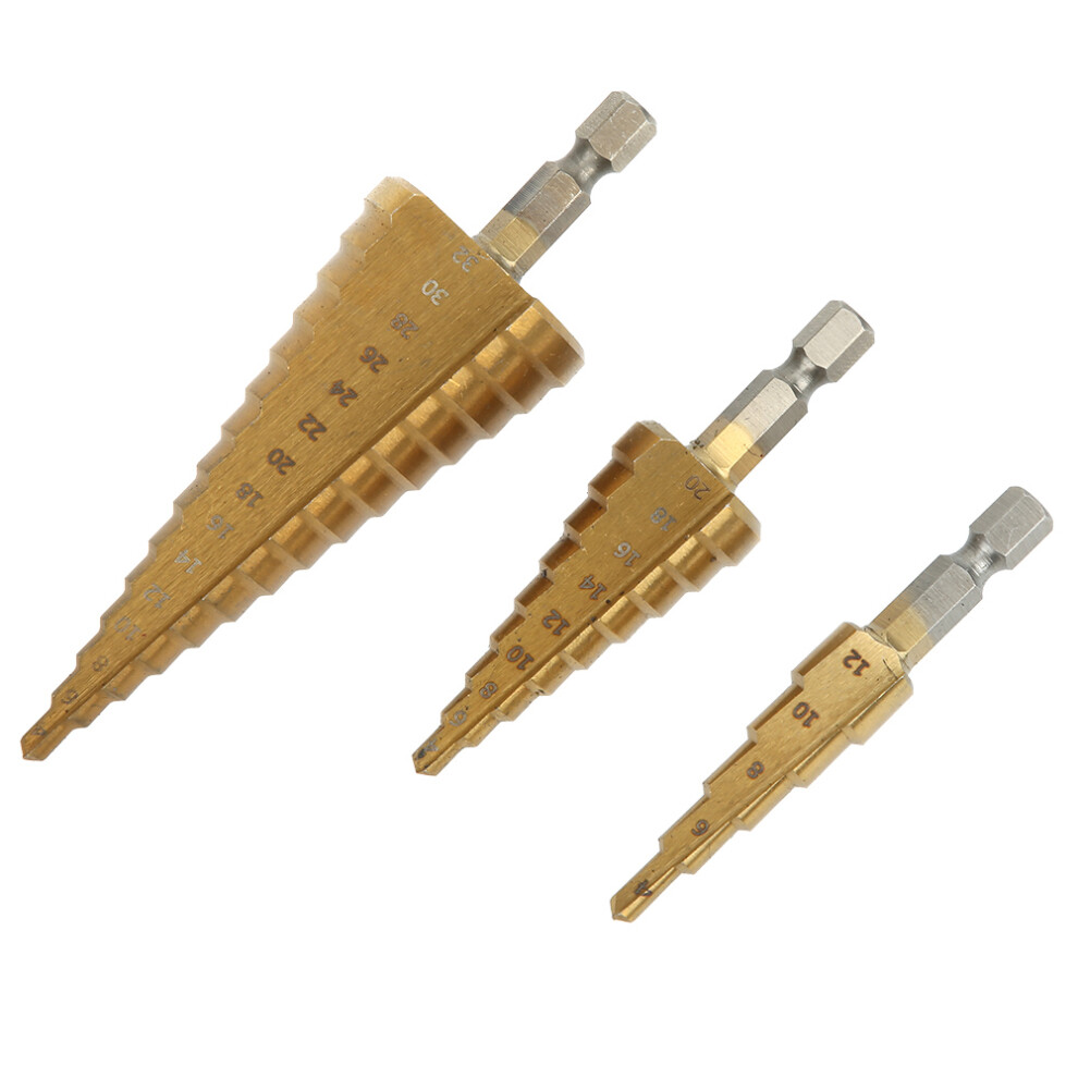 3Pcs Step Cone Drill Bits 6.35Mm Titanium Steel High Speed Cutter 4611361697165