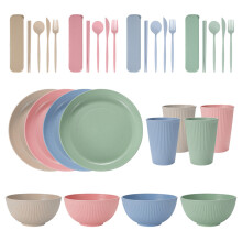 Conjunto completo de jantar com talheres, leve e durável, 36 peças, textura natural, material ecológico e sustentável.