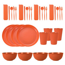 Conjunto de jantar minimalista de 36 peças, louça sustentável, própria para micro-ondas, design empilhável e atóxico, louça multiuso com