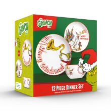 The Grinch ‘Merry Grinchmas' 12PC Porcelain Dinner Set Christmas Plates & Bowls Dinnerware