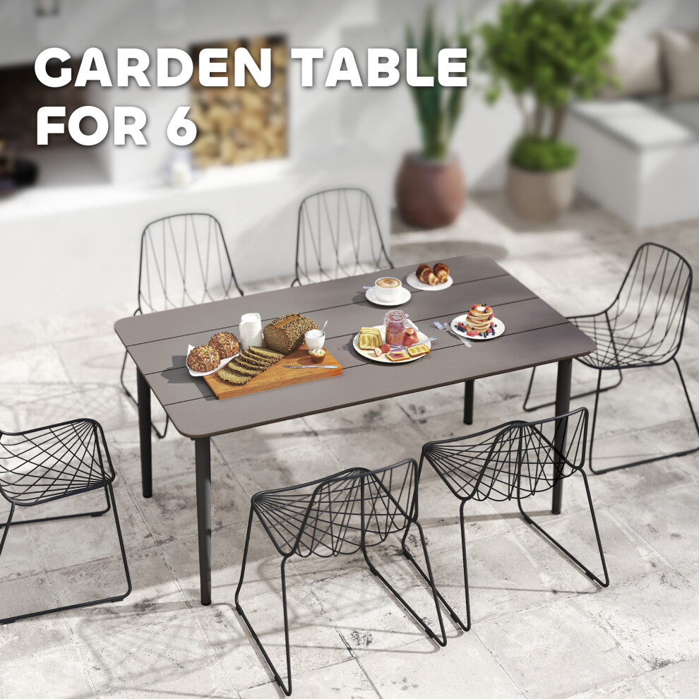 Garden Table for 6 People - Durable Rustproof Metal Frame & WPC Top 160cm x 90cm x 74cm Outdoor Dining for Terrace & Balcony-image-OPC-PMZHH2B-NEW