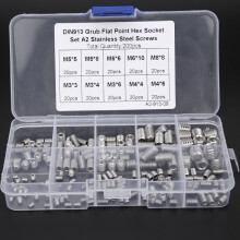 M3-M8 Stainless Steel Hex Grub Screws - 200pcs Burr-Free & Rust-Proof