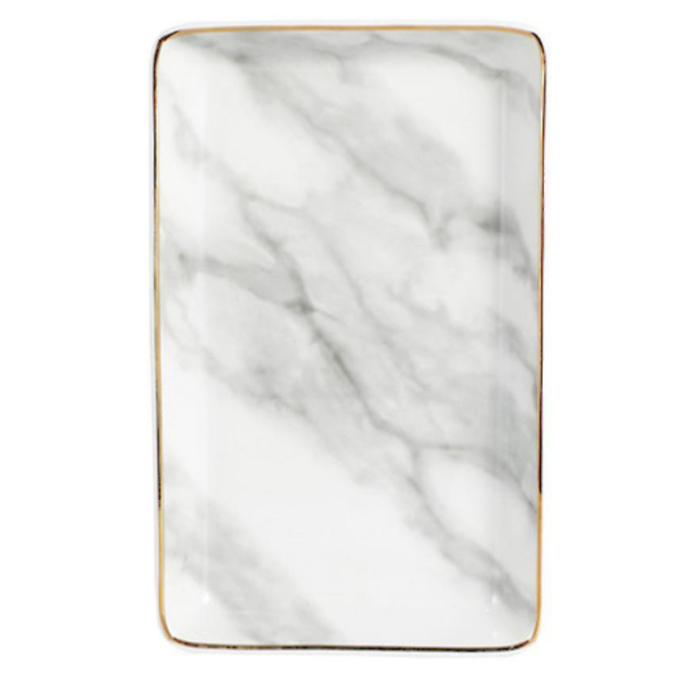 Jewelry Display Home Decor, Elegant Marble Texture Multipurpose Organizer with Non-Slip Bottom, Nordic Style Ceramic Vanity Trays-image-OPC-PMZHNB6-NEW