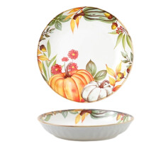 Set di piatti da insalata in ceramica, piatti in stile rustico ispirati all'autunno con design minimalista e doppio manico, finitura smaltata