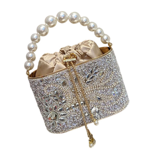 Womens Evening Handbag Glittering Shoulder Bag-Silver