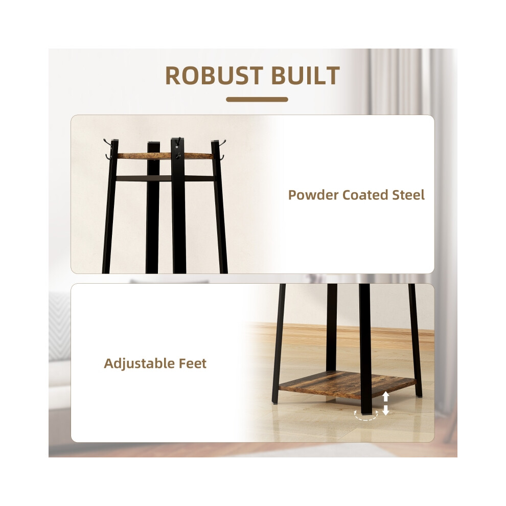 Compact Freestanding Coat Rack in Black/Brown - HOMCOM Metal Stand with 6 Hooks Space-Efficient Solution for Cloakroom-image-OPC-PMZHQ2Z-NEW