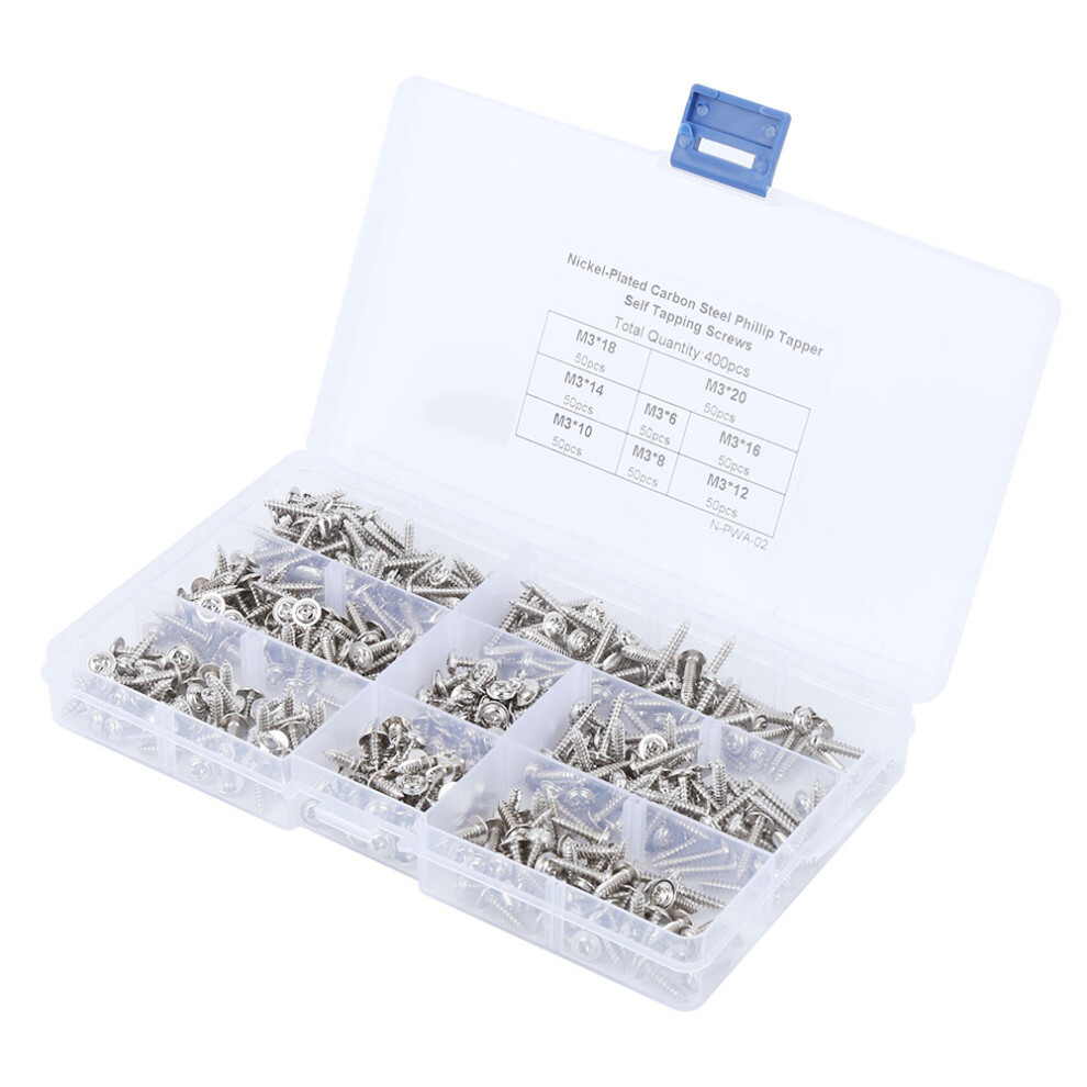 Self Tapping Screws M3 400Pcs Nickel Plated Carbon Steel For Reliable Fixings 5051361729425