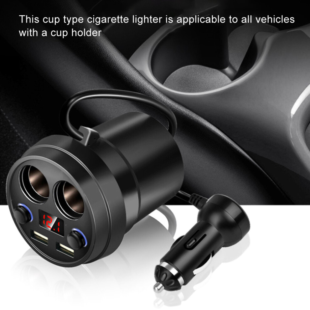 Cup Holder Car Charger Dual Usb & Cigarette Lighter With Voltage Monitor 4951361732146