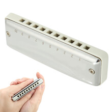 10-Hole Blues Harmonica Db Key, Portable Resin & Steel Cover, White