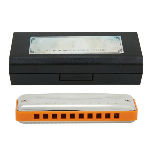 10-Hole Blues Harmonica E Key Waterproof, Orange, 103x30x20mm 1