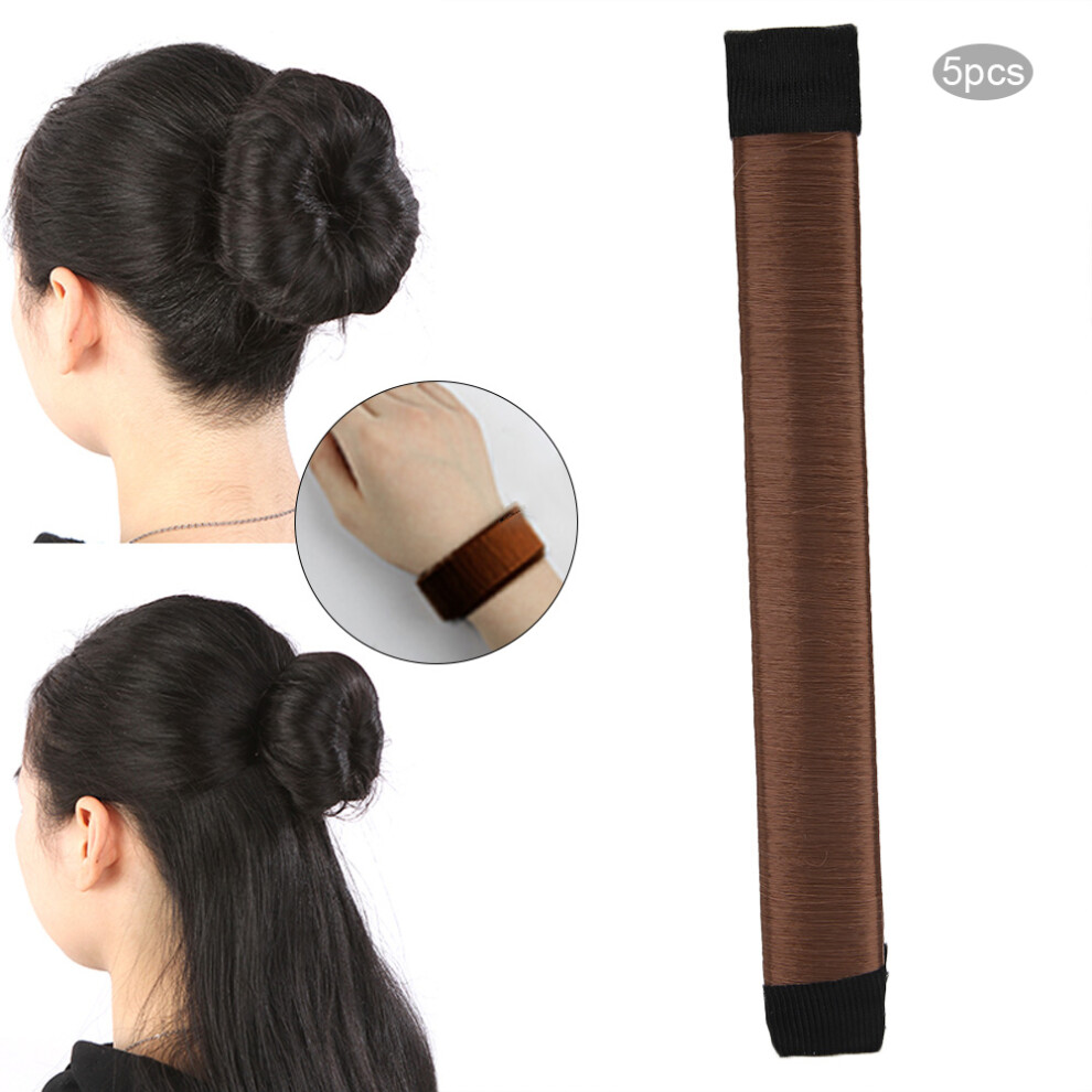 Brown 5Pcs Fiber Hair Donut Head Bands 21Cm Hair Styling Tool