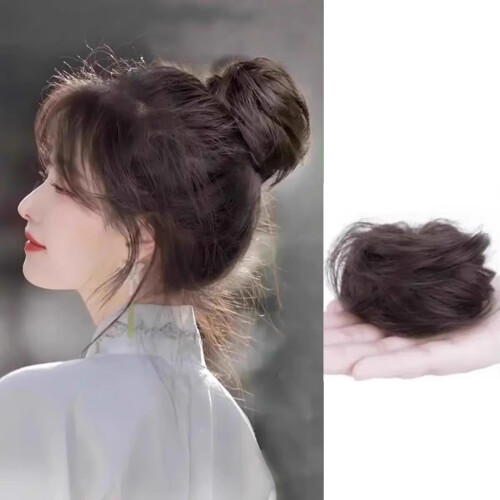 Natural Looking Bun Hairpiece Messy Curly Elastic-Light brown 2