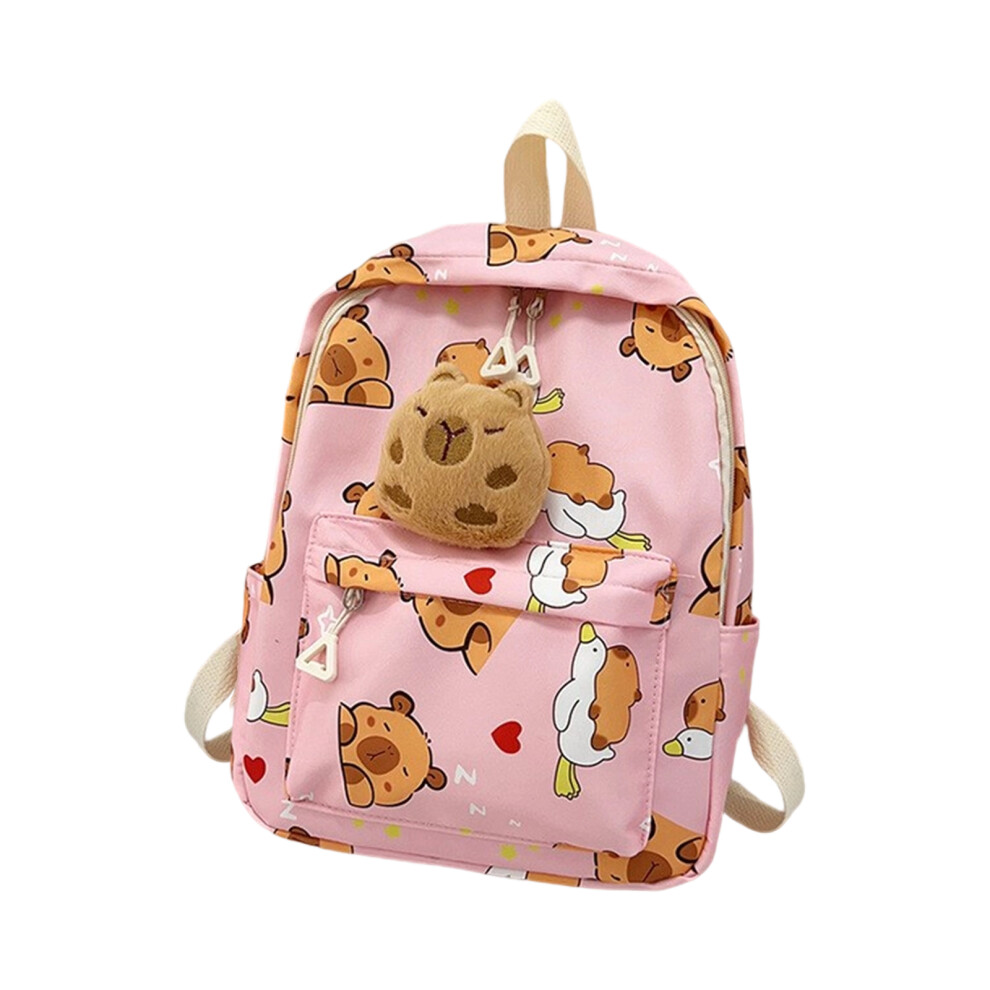 Cartoon Capybara Backpack Designed For Students- Pink