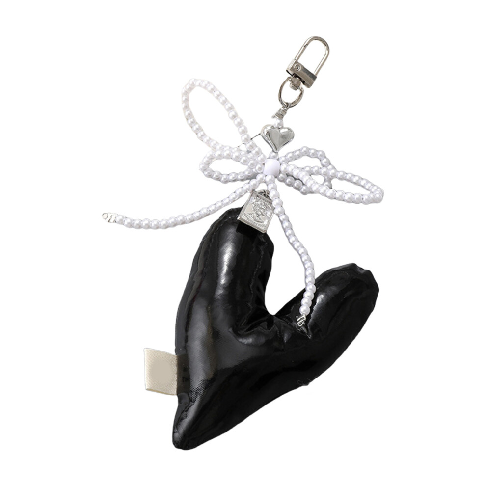 Elegant Keychain Phone Charm Padded Heart Keyring For- Black 7696000327235