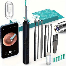 (BALCK) Smart Visual Ear Cleaner 1296P Ear Sticks Otoscope USB C Charging Endoscope Wax Removal Tool Earpick MIni Camera Health Care Set