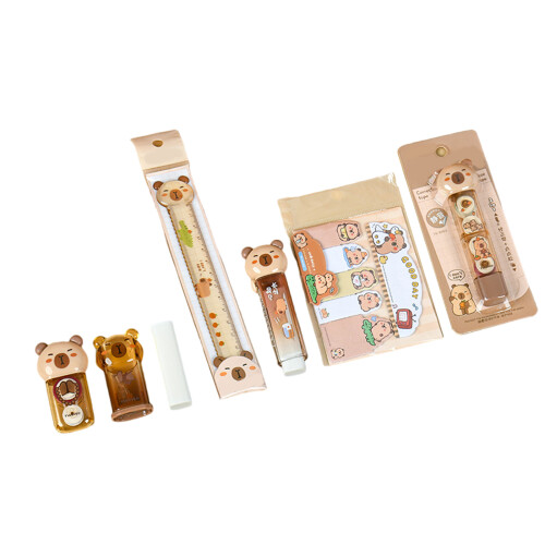1 Set Capybara Stationery Set Sharpener Ruler-Coffee color