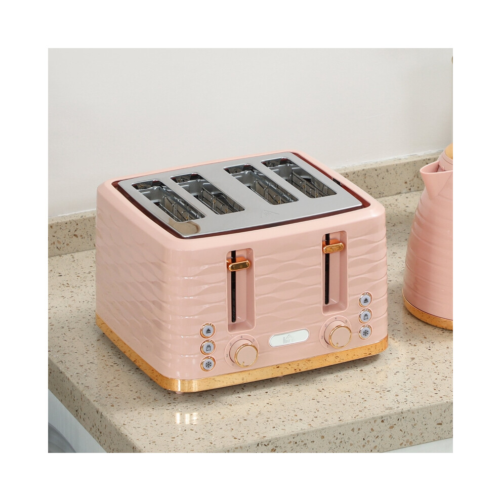 3000W 1.7L Pink Kettle & 4-Slice Toaster Set 7 Browning Controls Crumb Tray Durable Plastic Material â Light Pink-image-OPC-PMZHYT2-NEW
