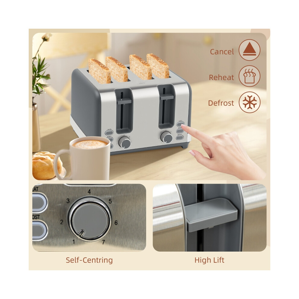 Stainless Steel 1.7L 3000W Rapid Boil Kettle & 4-Slice Toaster Set Grey & Silver UK Strix Thermostat & Limescale Filter-image-OPC-PMZHYZV-NEW