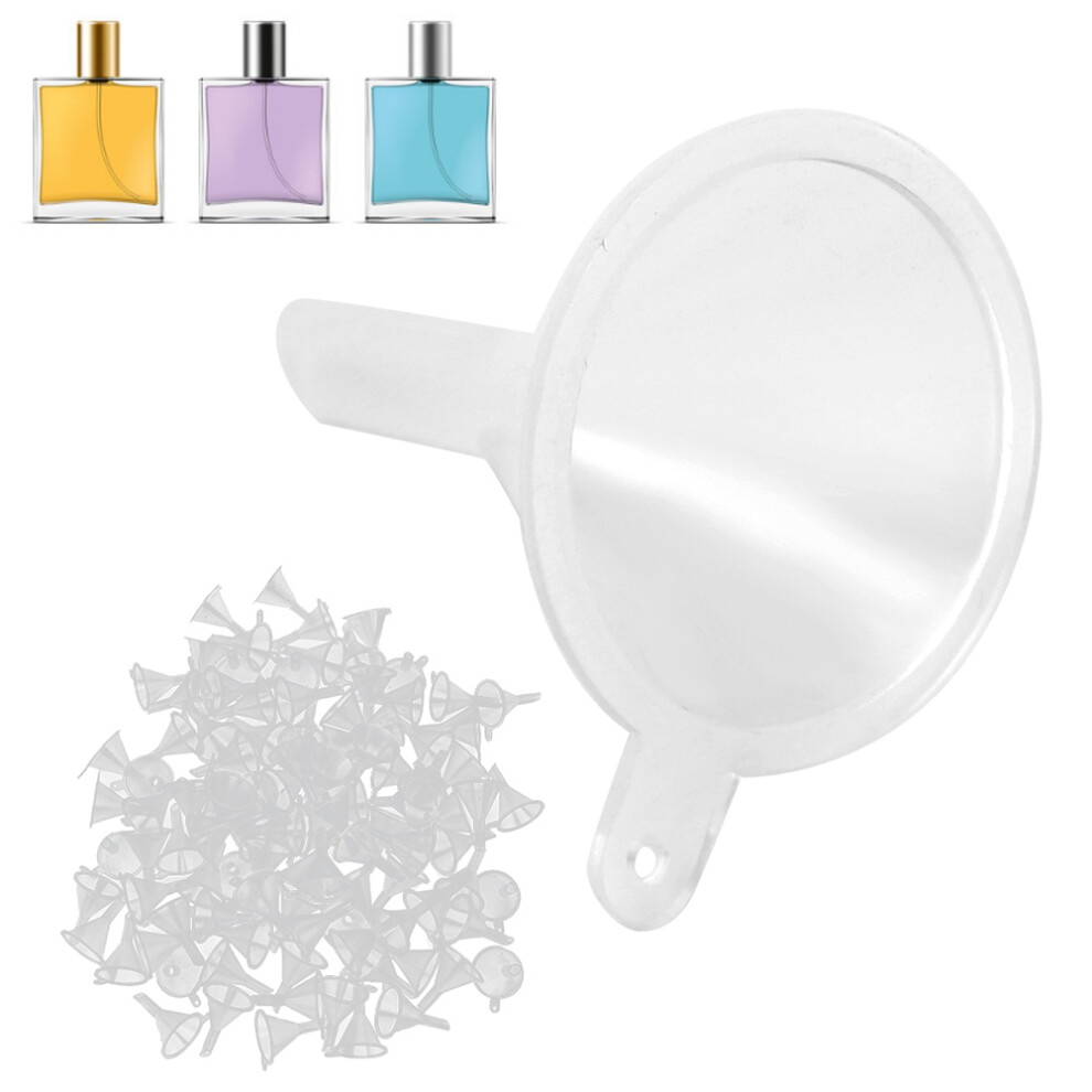 100pcs Small Clear Plastic Funnels for Cosmetic Liquids Perfume Bottles