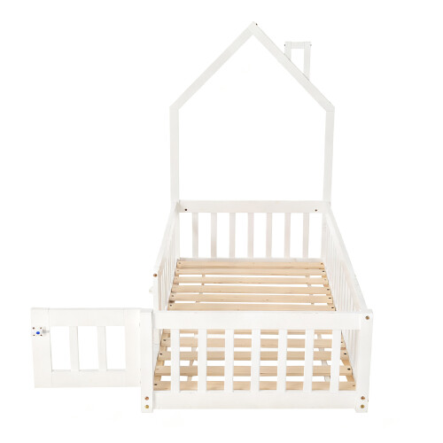 Living And Home Pine Wood House-Shaped Bed Frame, White 2