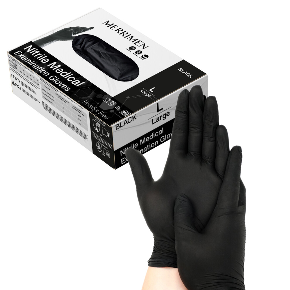Merrimen Disposable Vinyl Gloves 3.5G Black, Large 5056475410795