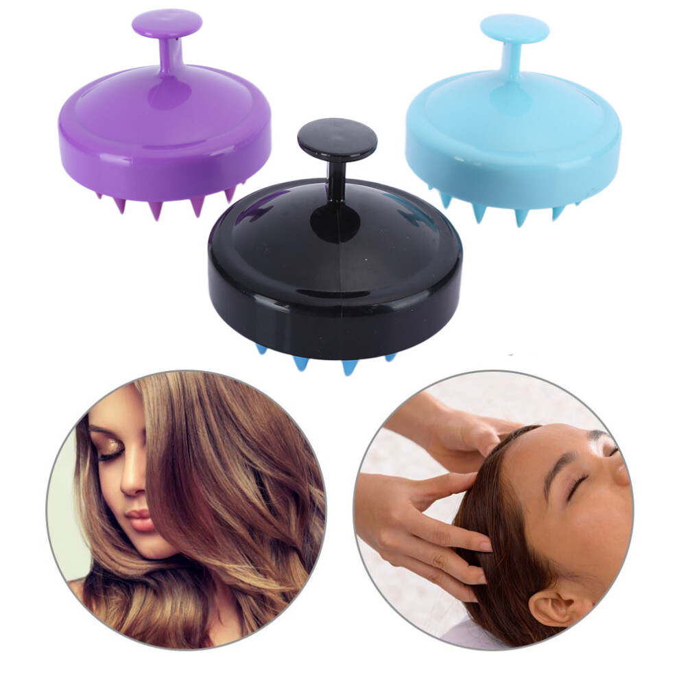 Purple/Black/Blue 3Pcs Silicone Shampoo Brush, Soft Scalp Massager, Antislip Bath Tool Â ,