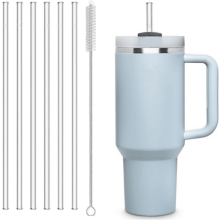 Cleaning Brush Included Reusable Straw for Stanley 14oz Tumbler, Silicone Drinking Straws Replacement Accessory, BPA-Free Flexible Sip Tube, Easy to C