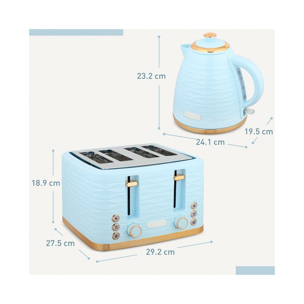 Stylish Light Blue 3000W Kettle & 4 Slice Toaster Set 7 Browning Levels Convenient Crumb Tray High Power & Modern Design-image-OPC-PMZJPNQ-NEW