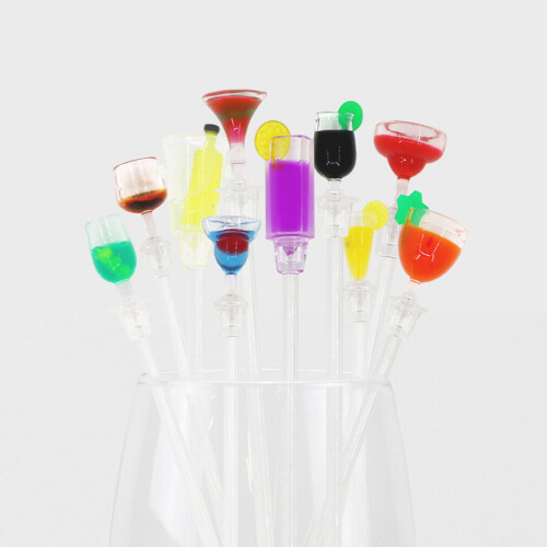 Swizzle Sticks για ανάμειξη κοκτέιλ, πολύχρωμα ακρυλικά αναδευτήρες ποτών με 2