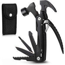 12-In-1 Multitool Hammer, Portable EDC Gear, Stainless Steel Construction, Compact Design For Camping, Hiking, Home Improvement, Includes Safety Lock