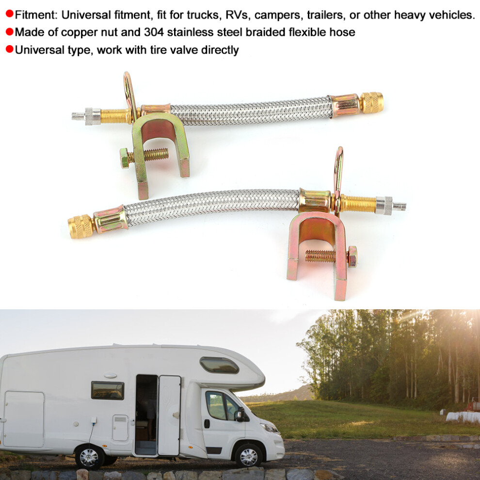 2 Pack Tire Valve Stem Extension Adaptor Stainless Steel 150Mm Braided Hose 7651361796168
