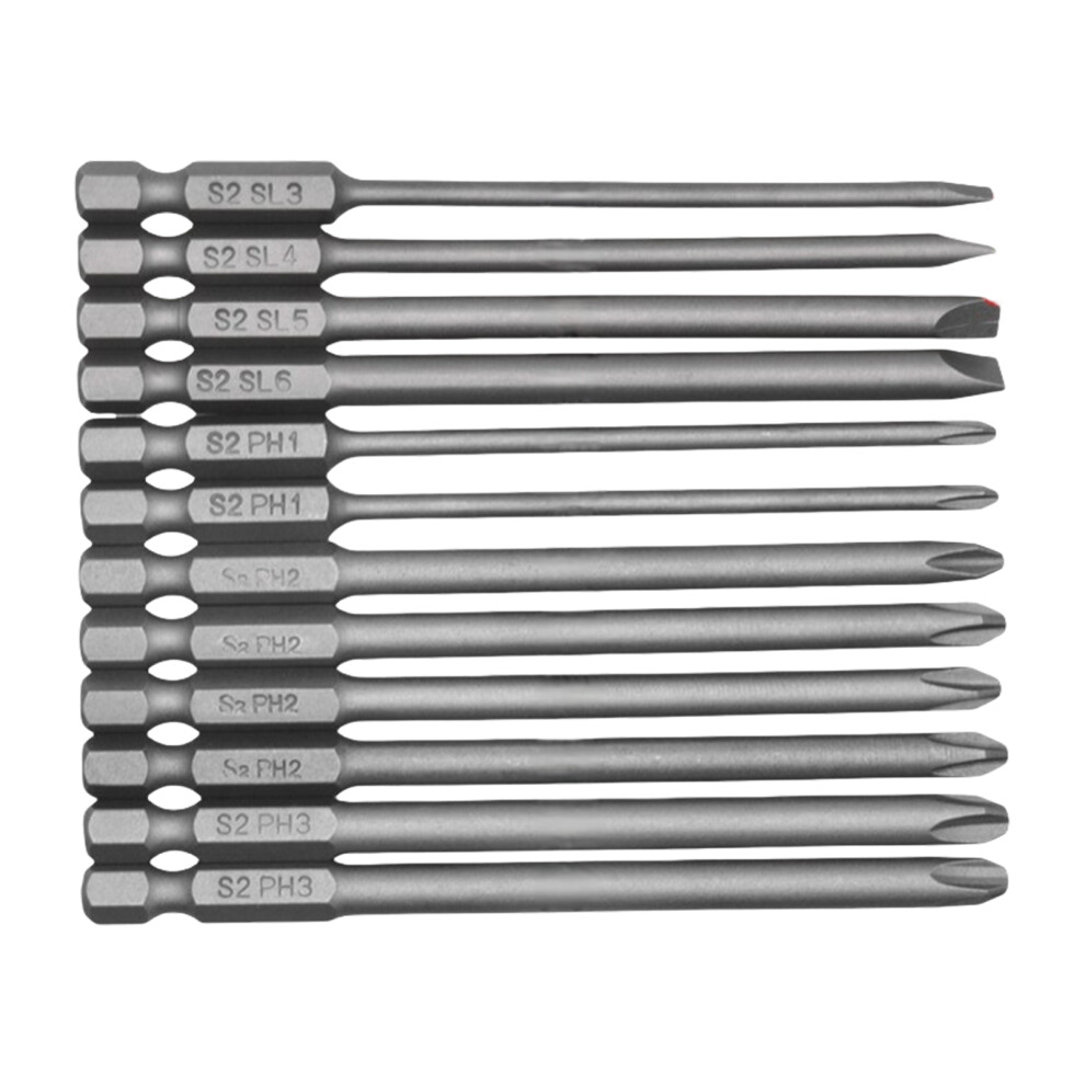12Pcs Steel Slotted And Crosses Head 100Mm Long Screwdriver Bit 7754000144228