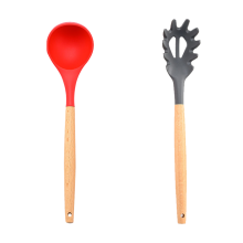 Conjunto de 2 utensílios de cozinha versáteis, feito de silicone de qualidade alimentar: colher para espaguete e garfo para massa com cabo de