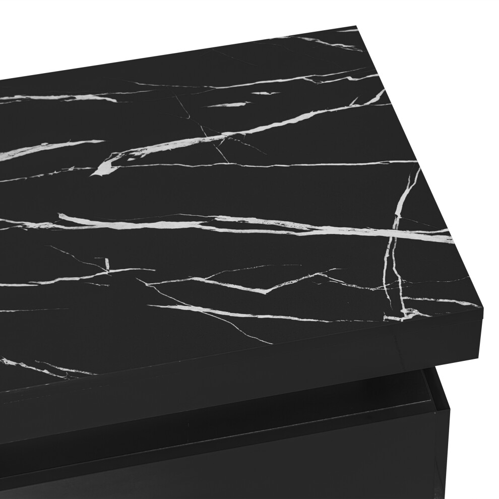 Black Rectangular Coffee Table with Marble Pattern Top 2 Wooden Drawers Modern Living Room Furniture 100x50x40cm-image-OPC-PMZJY8F-NEW