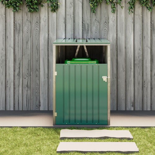 Living And Home Metal Outdoor Garbage Bin Shed For 1 Trash Bin, Green 1