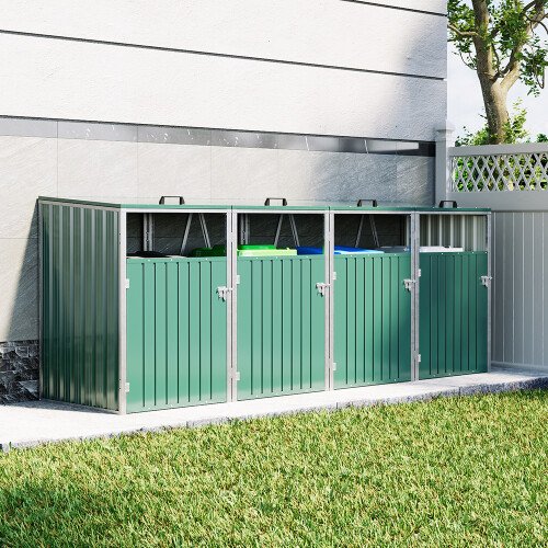 Living And Home Metal Outdoor Bin Shed for 4 Trash Bins 2
