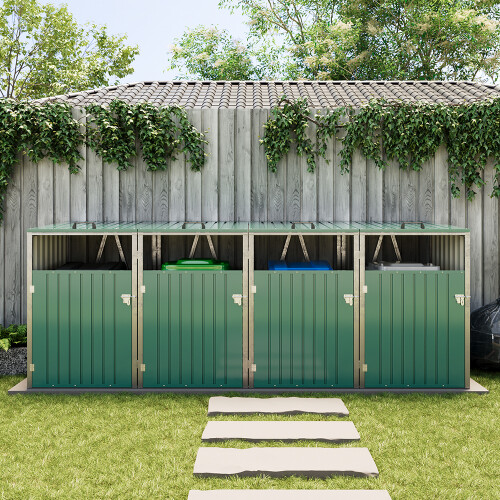 Living And Home Metal Outdoor Bin Shed for 4 Trash Bins 1