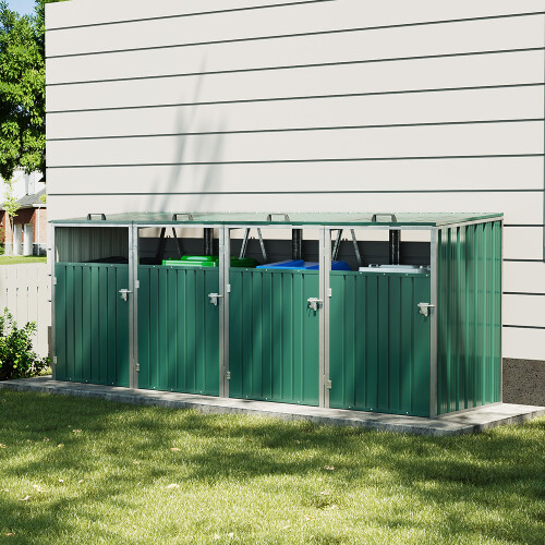 Living And Home Metal Outdoor Bin Shed for 4 Trash Bins
