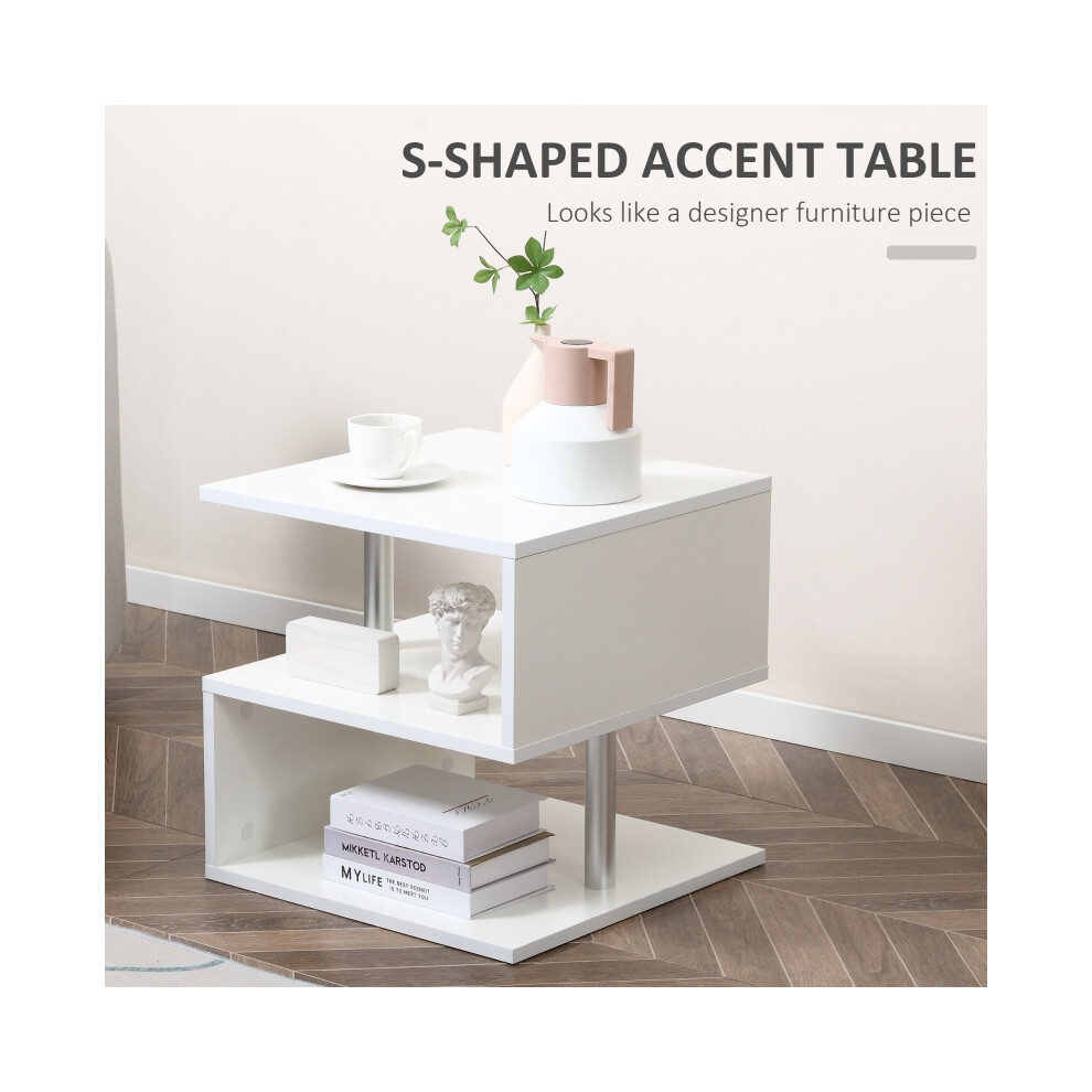 Wooden S Shape Cube Coffee Table with 2 Tier Shelves Office & Living Room Organizer White Finish Compact Size-image-OPC-PMZK6ZM-NEW