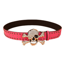 Rhinestones Skull Buckle Belt Cool Waist Belt for-Rose Red