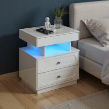 Modern 3-Drawer Bedside Table with RGB Lighting, White