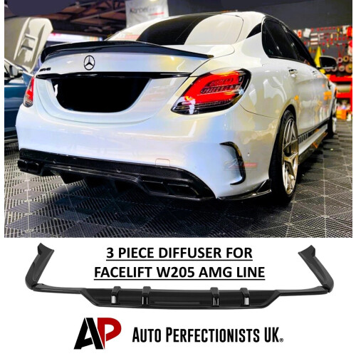 For Mercedes C Class W205 Black Diffuser Lip Spoiler