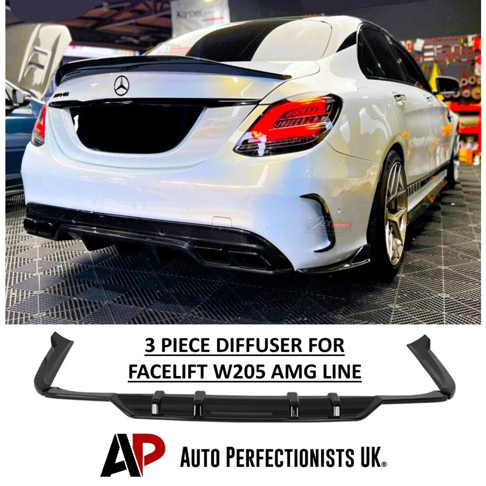 For Mercedes C Class W205 Diffuser Lip Spoiler Black 5056884808756