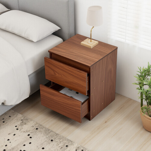 Living And Home 2-Drawer Wooden Nightstand Bedside Table in Walnut Colour 1
